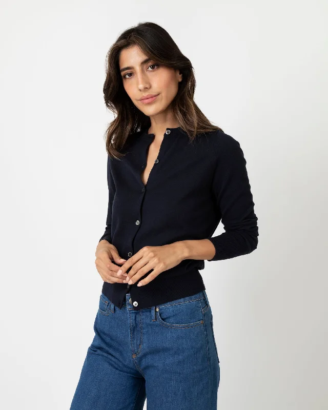 Rosie Cardigan in Neat Navy Cotton/Cashmere