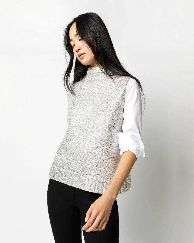 Sleeveless Vivie Sweater in Silver Foil Print Cotton/Wool