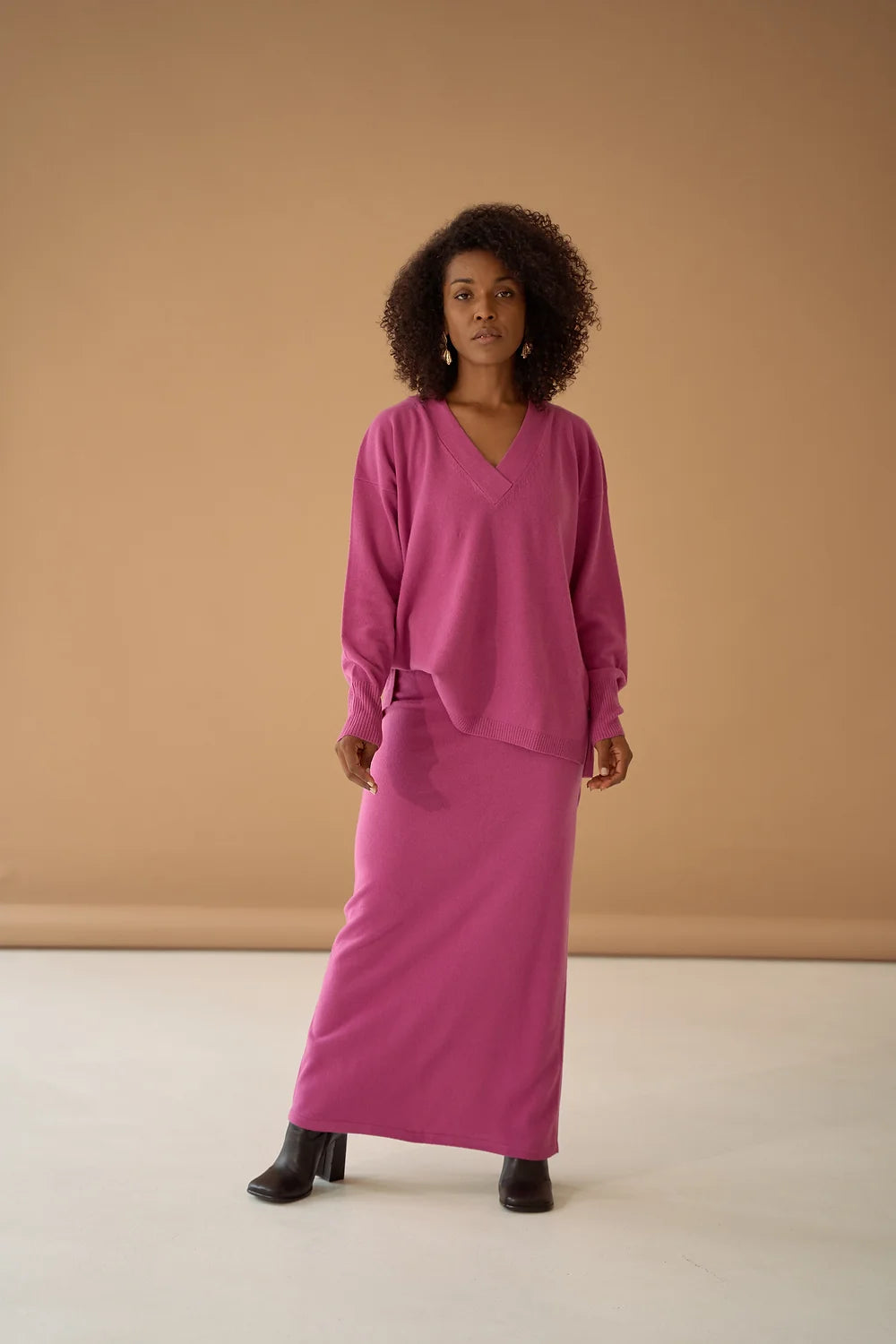 Pink Maxi Skirt Cashmere Wool