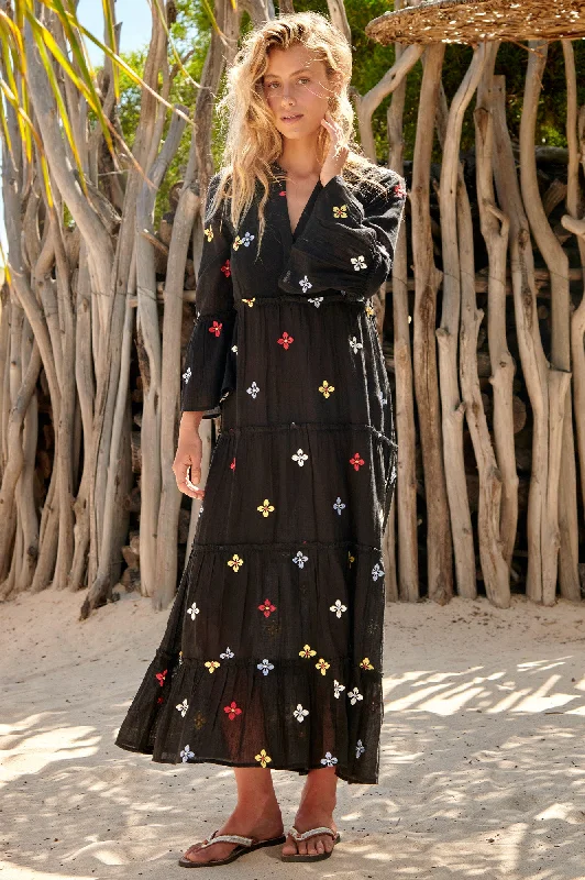 Florence Embroidered Kaftan | Black/ Multi