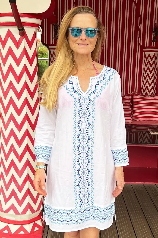 Madeline Kaftan | White/Turquoise