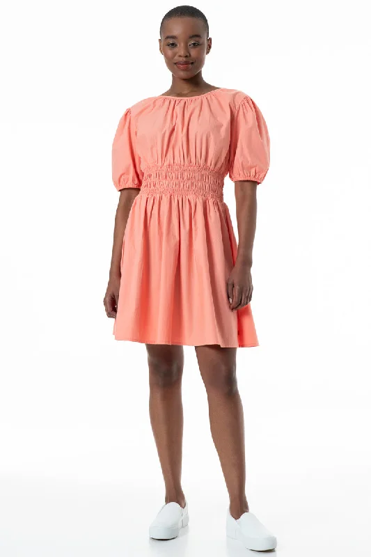 Shirred Waist Dress _ 152170 _ Coral