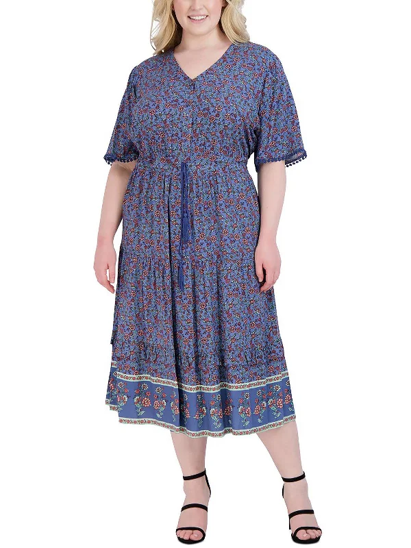 Plus Womens Printed Long Midi Dress