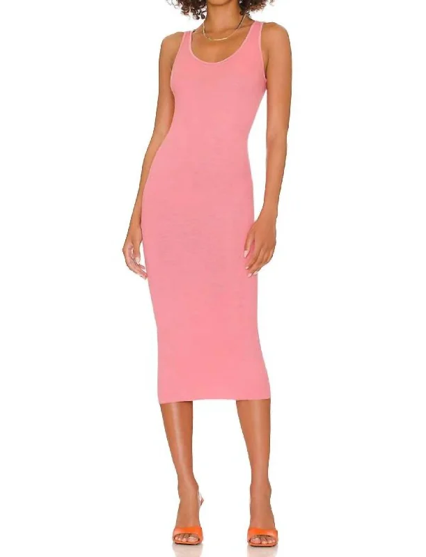 Silk Rib Tank Midi Dress In Vintage Pink