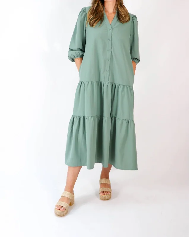 Timeless Tiered Midi Dress In Green