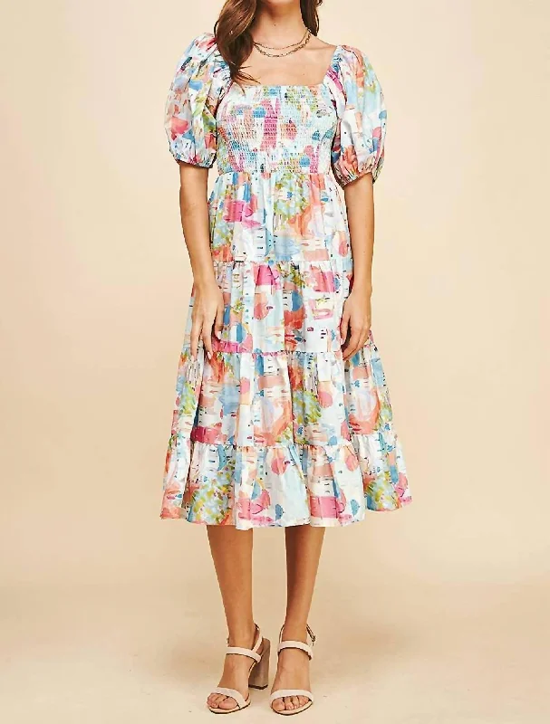 Victoria Tiered Midi Dress In Multi