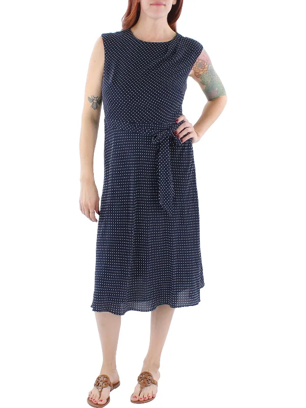 Womens Crepe Polka Dot Midi Dress