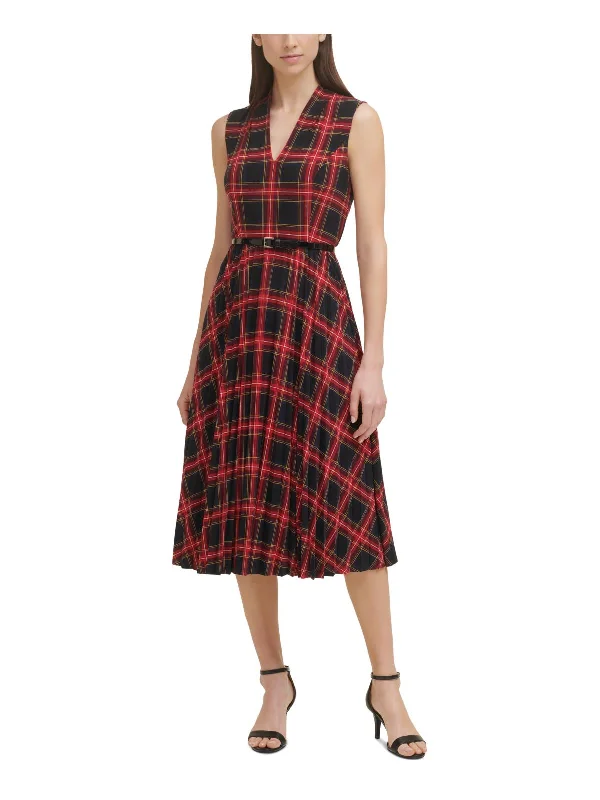 Womens Plaid Calf Midi Dress