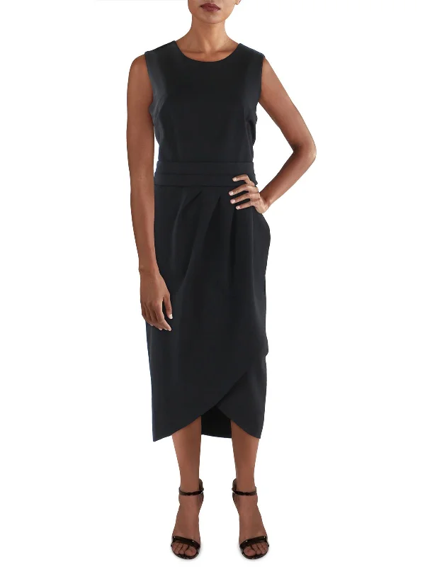 Womens Pleated Midi Sheath Dress