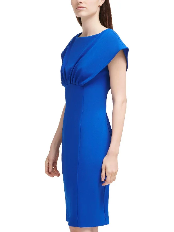 Womens Pleated Midi Sheath Dress