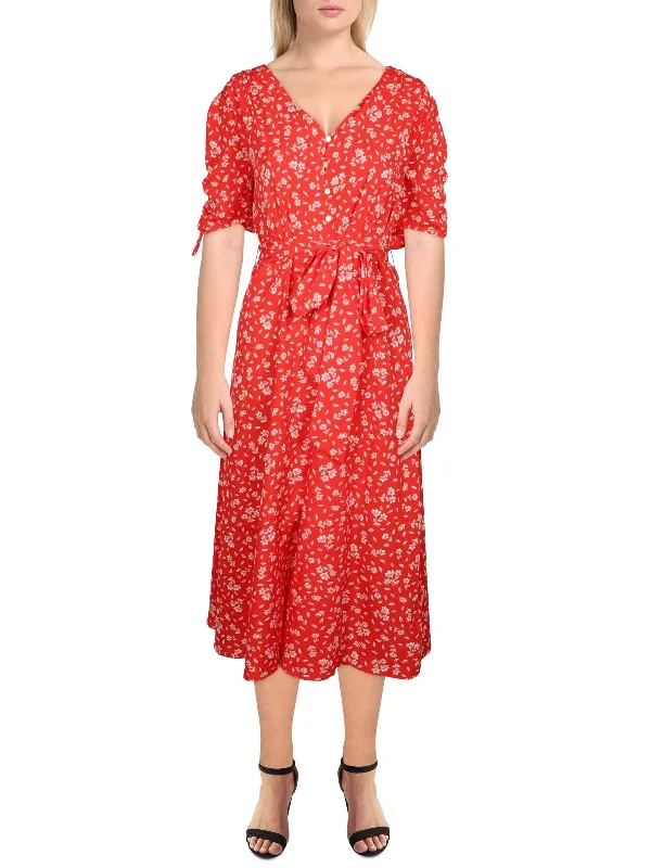 Womens Ruched Midi Shirtdress