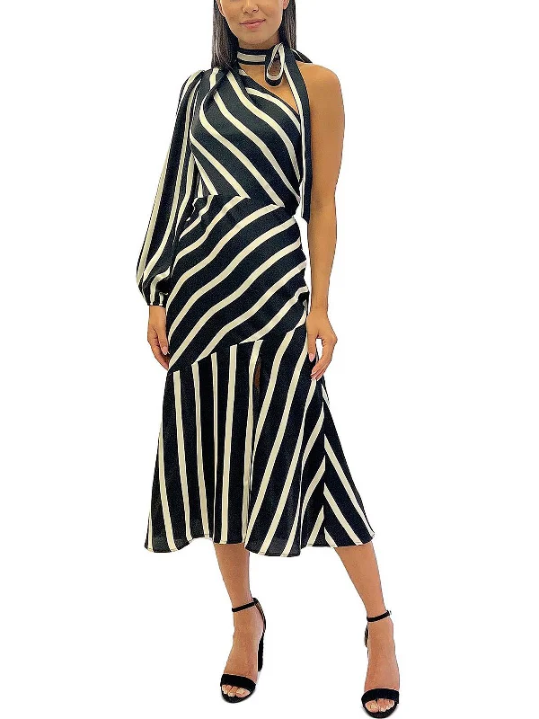 Womens Satin Striped Midi Dress