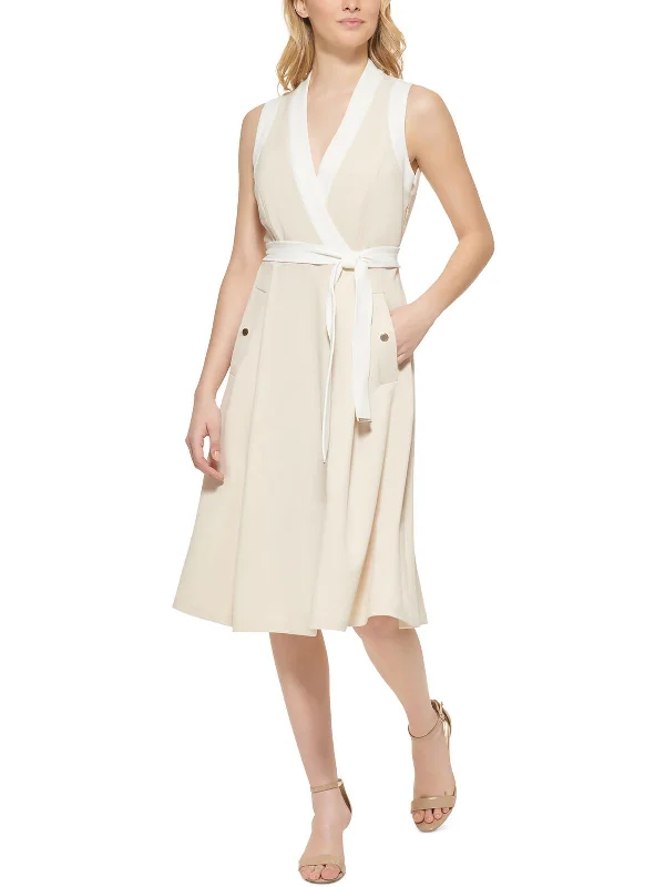 Womens Surplice Calf Midi Dress