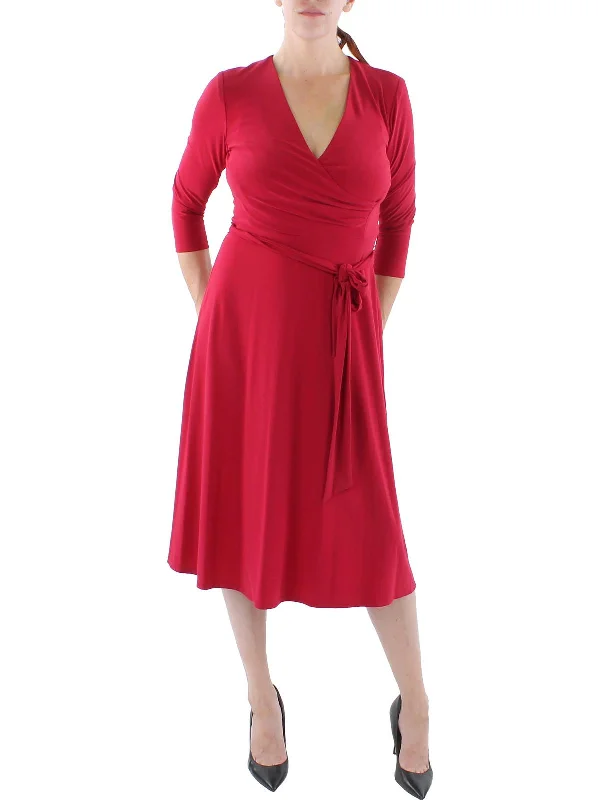 Womens Surplice Calf Midi Dress