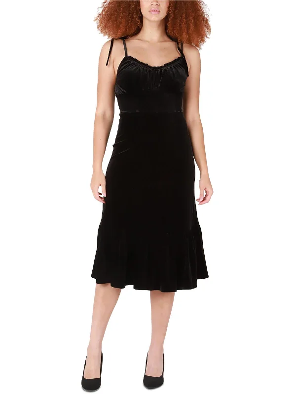 Womens Velvet Strappy Midi Dress