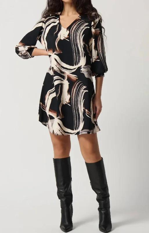 Abstract Print A-Line Mini Dress In Black Multi