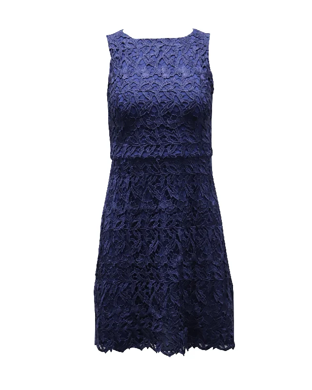 Alice + Olivia Lace-Patterned Mini Dress in Navy Blue Polyester