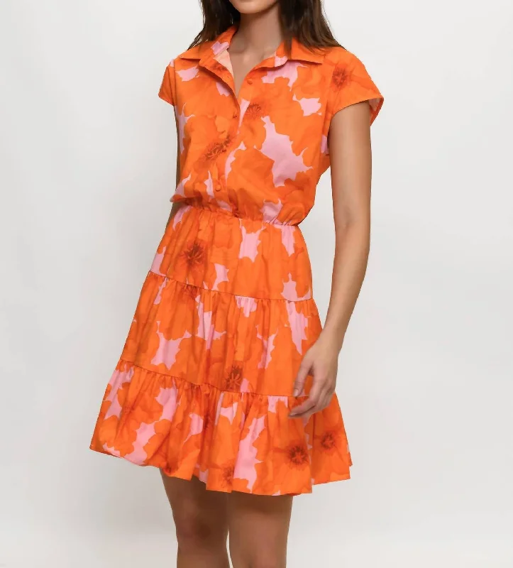 Bishop Mini Dress In Orange Romantic Floral