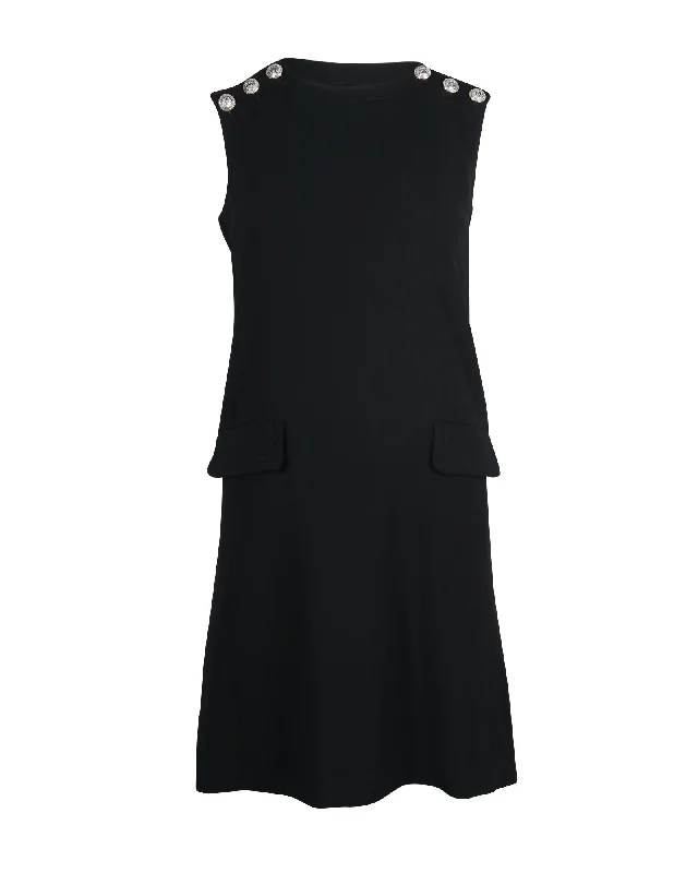 Claudie Pierlot Button Shoulder Mini Dress in Black Triacetate