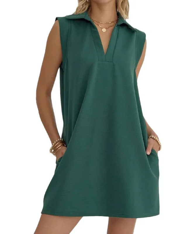 Collared Mini Dress In Green