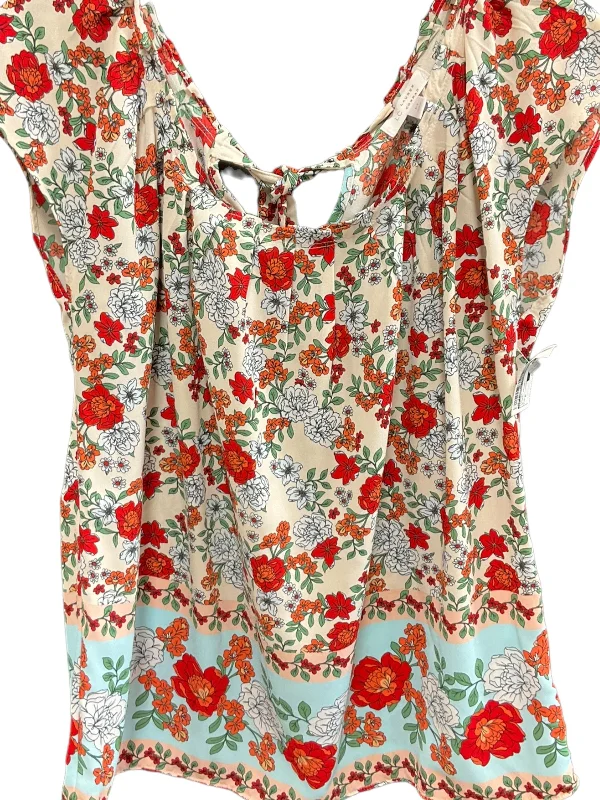 Floral Print Top Short Sleeve Lc Lauren Conrad, Size M