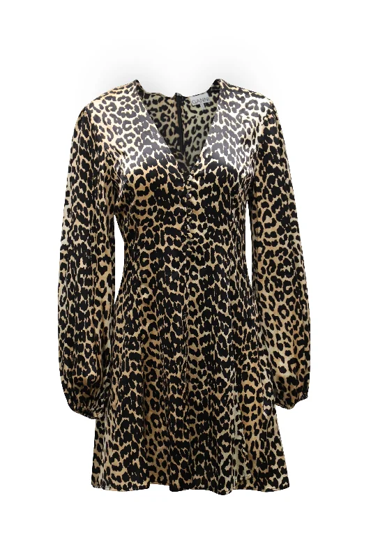 Ganni Blakely Leopard Print Mini Dress in Brown Silk Blend