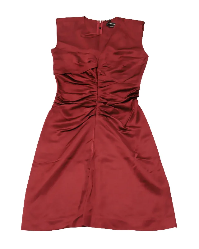 Isabel Marant Esta Feminine Ruched Mini Dress in Burgundy Viscose