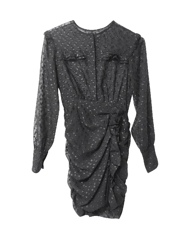 Isabel Marant Ruched Long-Sleeve Mini Dress in Black Polyester