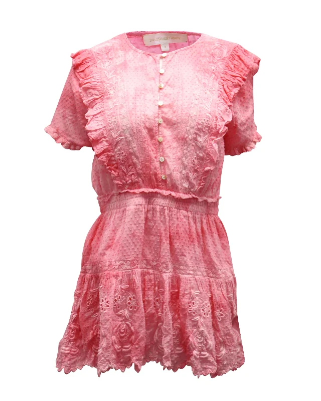 LoveShackFancy Sheldon Mini Dress in Pink Cotton