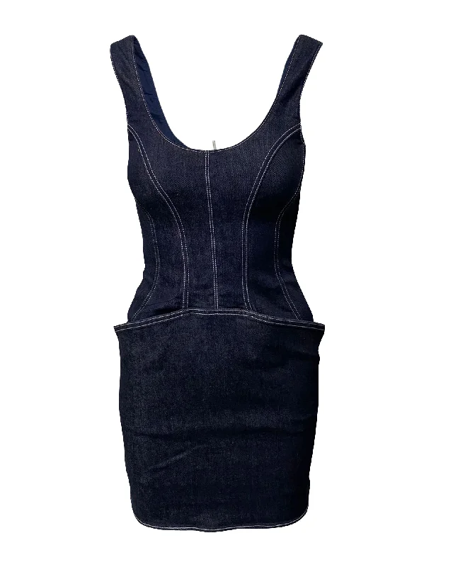 Mugler Denim Mini Dress in Blue Cotton