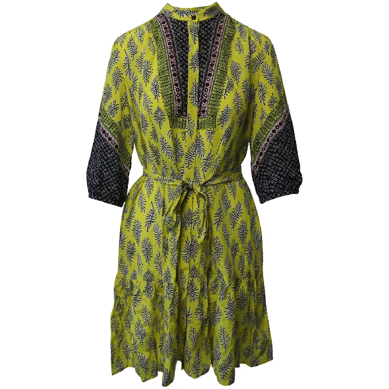 Saloni Tyra Printed Mini Dress in Yellow Silk Crepe de Chine