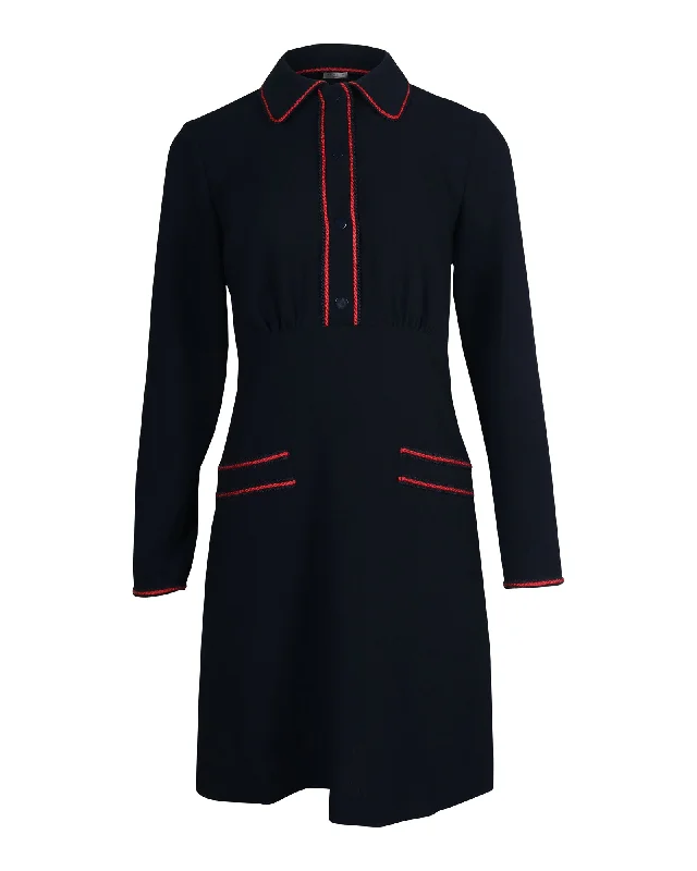 Sandro Paris Long Sleeve Mini Dress in Navy Blue Polyester