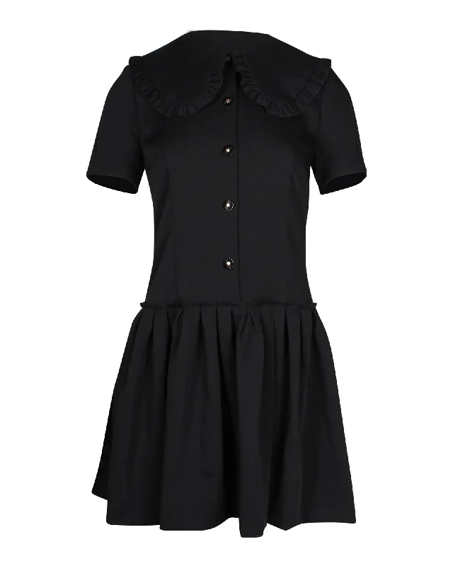 Sandro Pleated Twill Mini Dress in Black Polyester