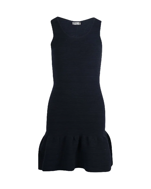 Sandro Scoop Neck Mini Dress in Navy Blue Cotton