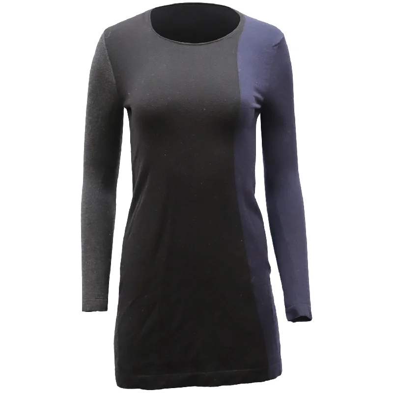 Theory Colorblock Mini Dress in Black Wool