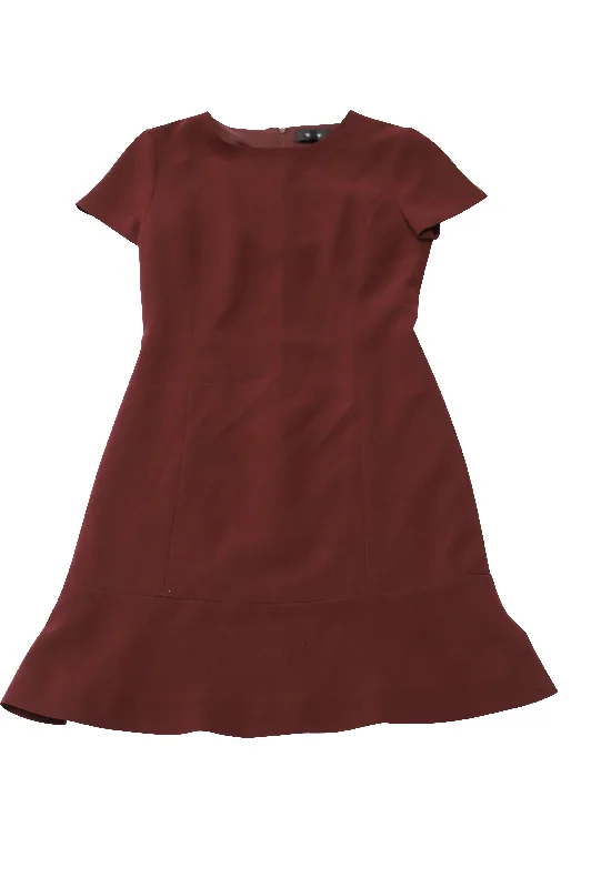 Theory Crew Neck Mini Dress in Burgundy Triacetate