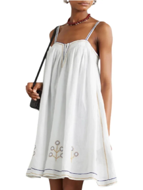 Zenobia Pintucked Embroidered Mini Dress In White