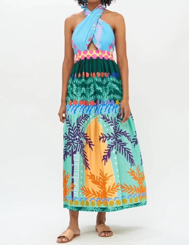 Cross Front Maxi Dress In Aqua