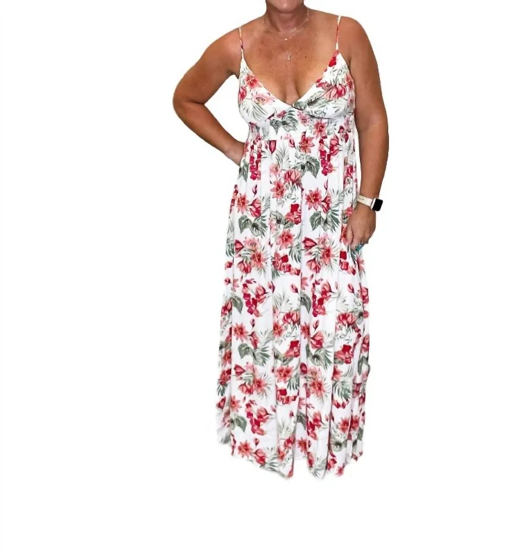 Floral Long Maxi Dress In White