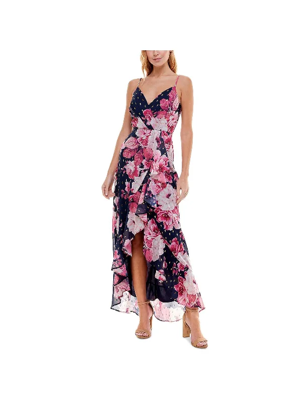 Juniors Womens Floral Ruffled Maxi Dress