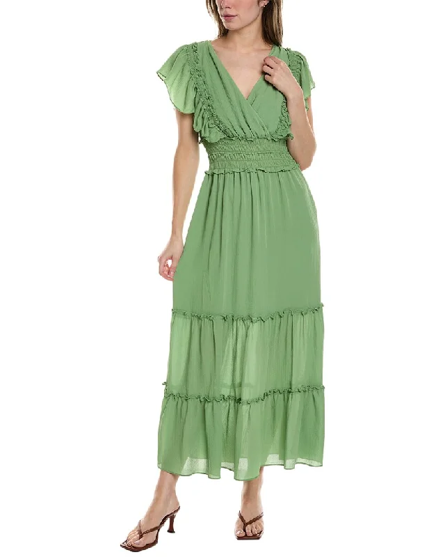 Max Studio Crepe Flutter Sleeve Smocked Maxi Dress