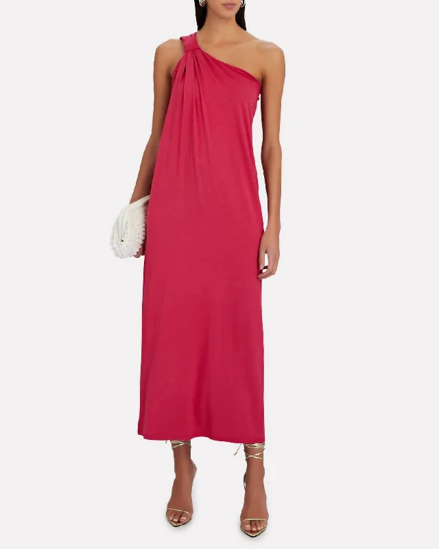 One-Shoulder Maxi Dress In Fuschia Pink