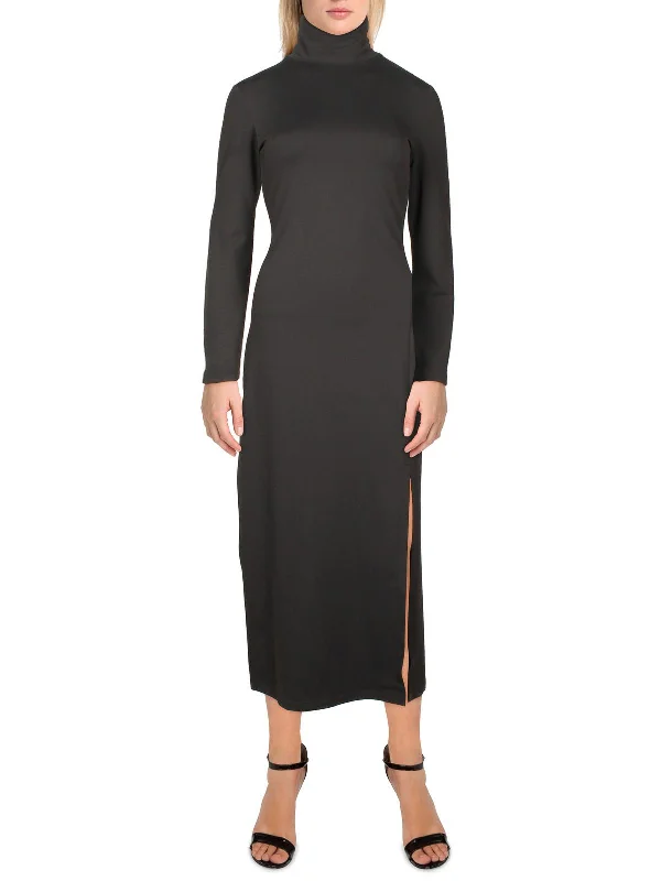 Womens Knit Mock Neck Maxi Dress