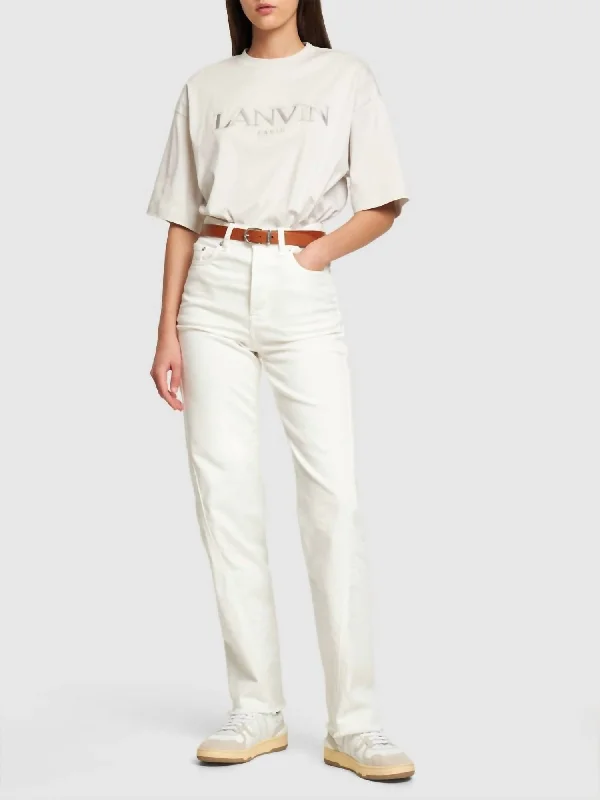 Twisted Fringed Edge Straight Leg Jeans In Optic White