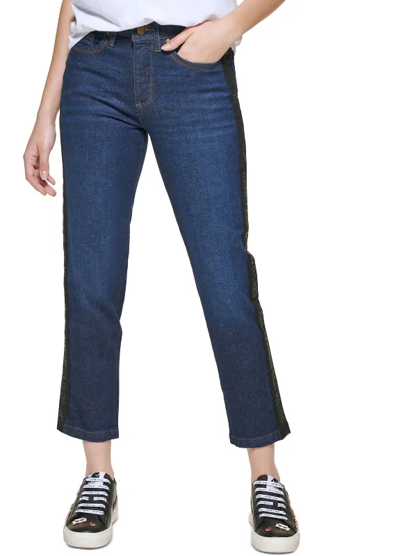 Womens High Rise Dark Wash Straight Leg Jeans