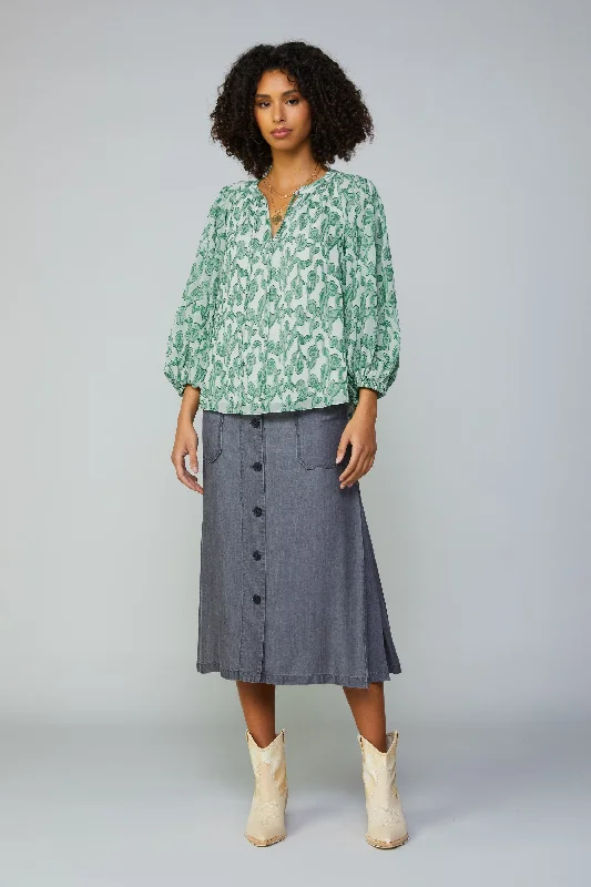 Botanical Jacquard Raglan Blouse