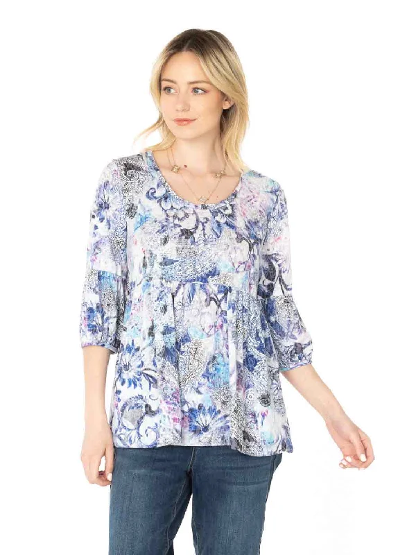 Tianello "Brita" Print Cotton Burnout "Shelby" Blouse