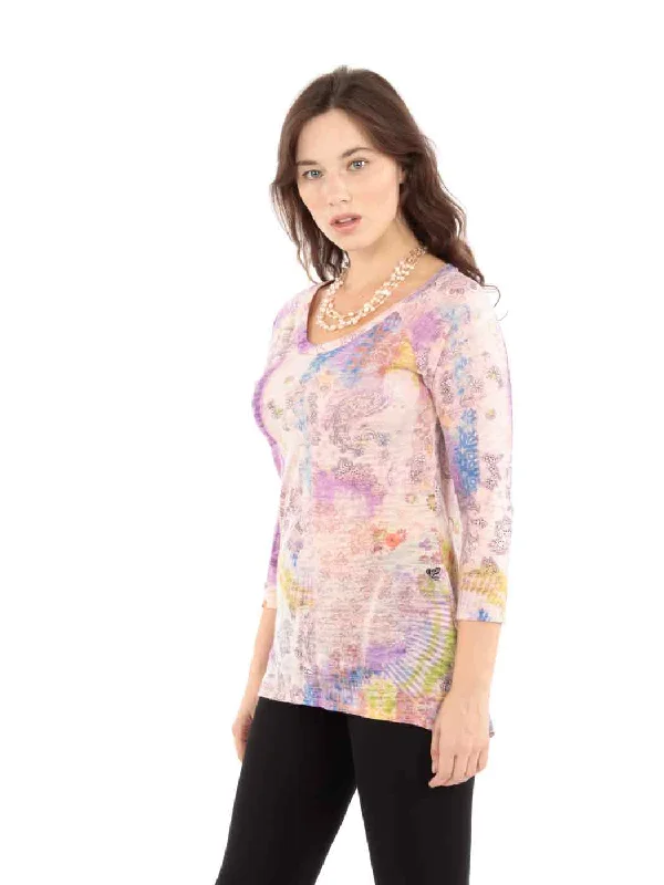 Tianello "Cecelia" Print Knit Jersey Burnout "Livia" Tunic (Limited Sizes Available)