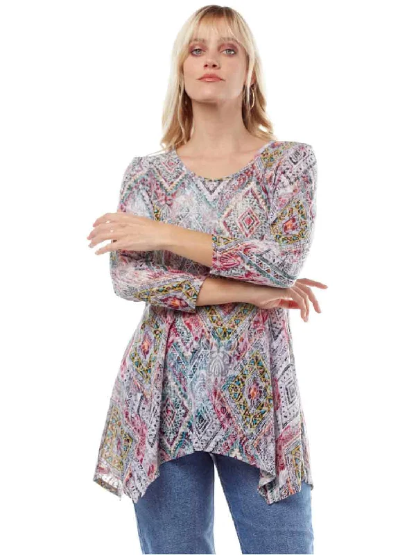 Tianello "Elexa" Print Cotton Burnout Asbury Tunic