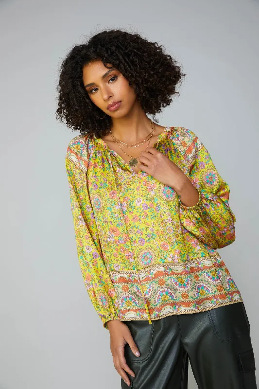 Floral Border Print Raglan Blouse